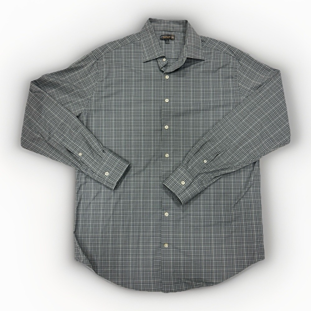 Peter Millar Summer Comfort Shirt Mens Large Gray‎ Plaid Long Sleeves